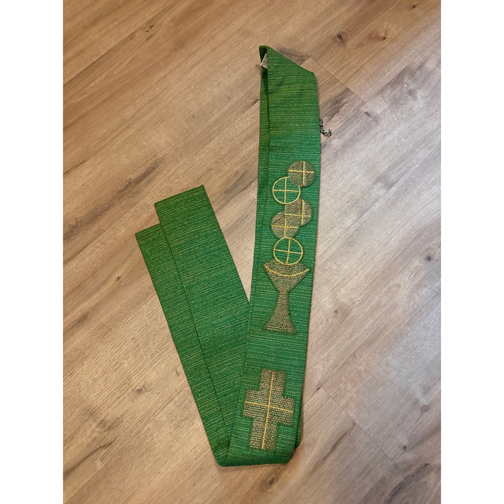 VTG Slabbinck Liturgical Priest Stole OS Green Gold Metallic Embroidered Belgium